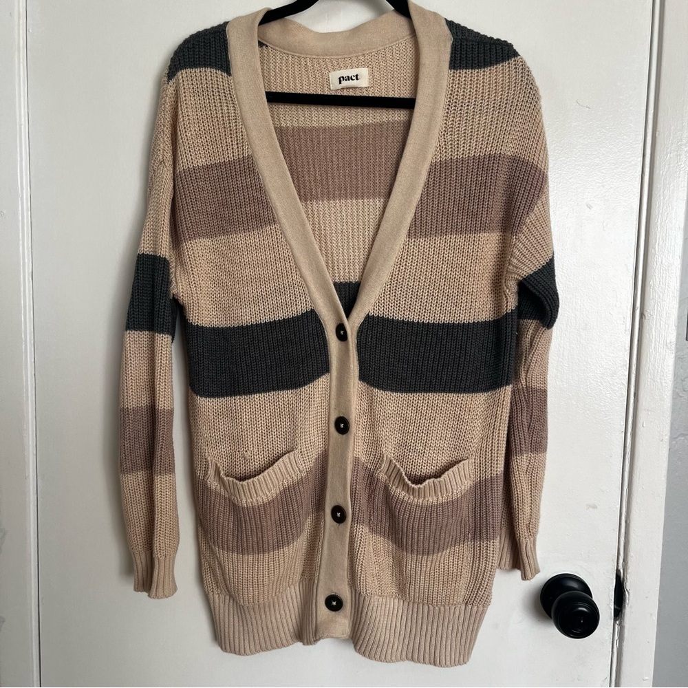 Pact 100% Organic Cotton Knit Oversized Sweater Cardigan Size XS Cozy Grandpa
